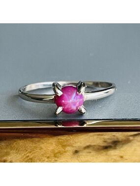 Antique 14k White Gold Faux Star Ruby Solitaire Vintage Ring